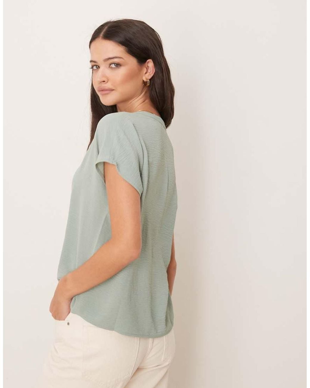 Jdy Gray V Neck Short Sleeve Blouse