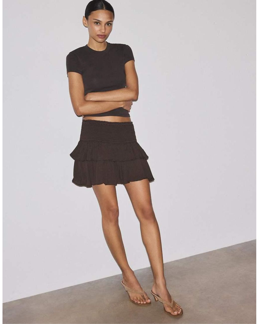 Stradivarius Gray Ruffled Mini Skort