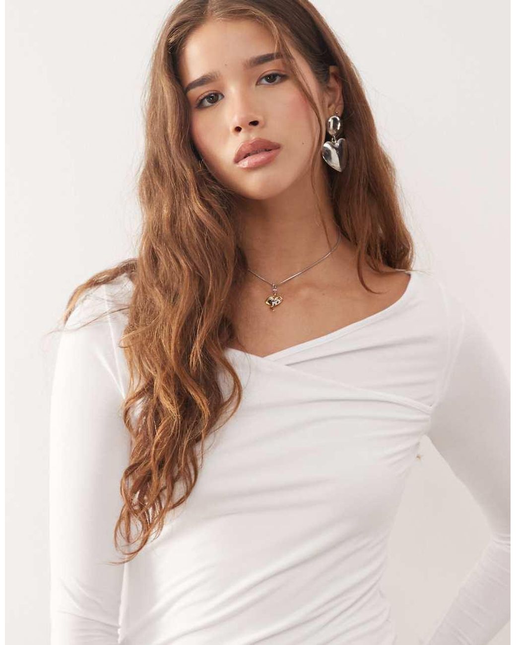 Weekday White Slim Fit Long Sleeve Wrap Top