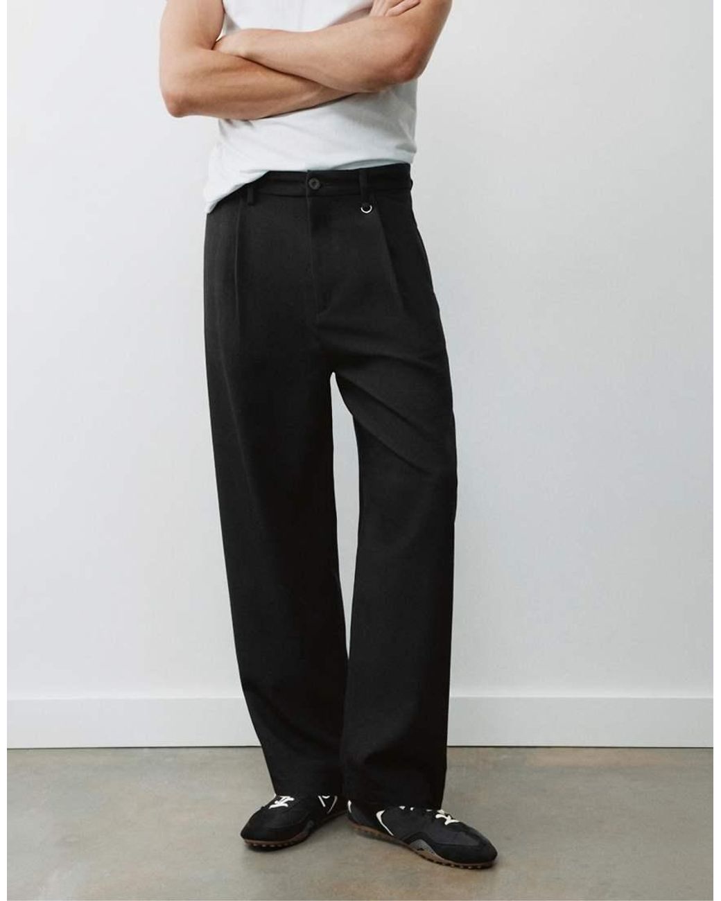 Pull&Bear White Tailored Darted Trousers for men