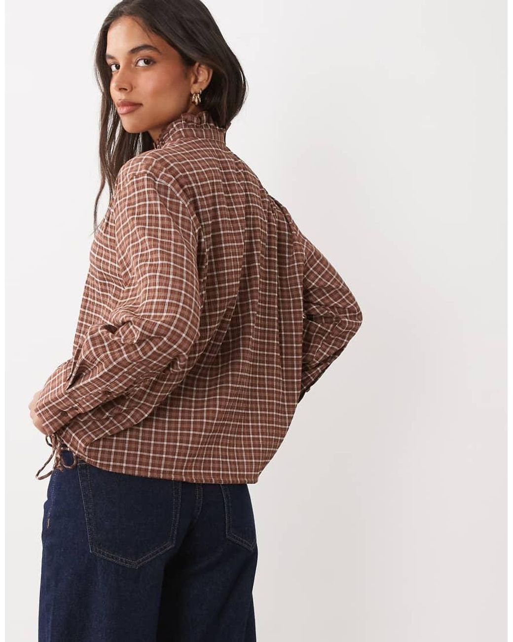 Mango Brown High Neck Long Sleeve Top
