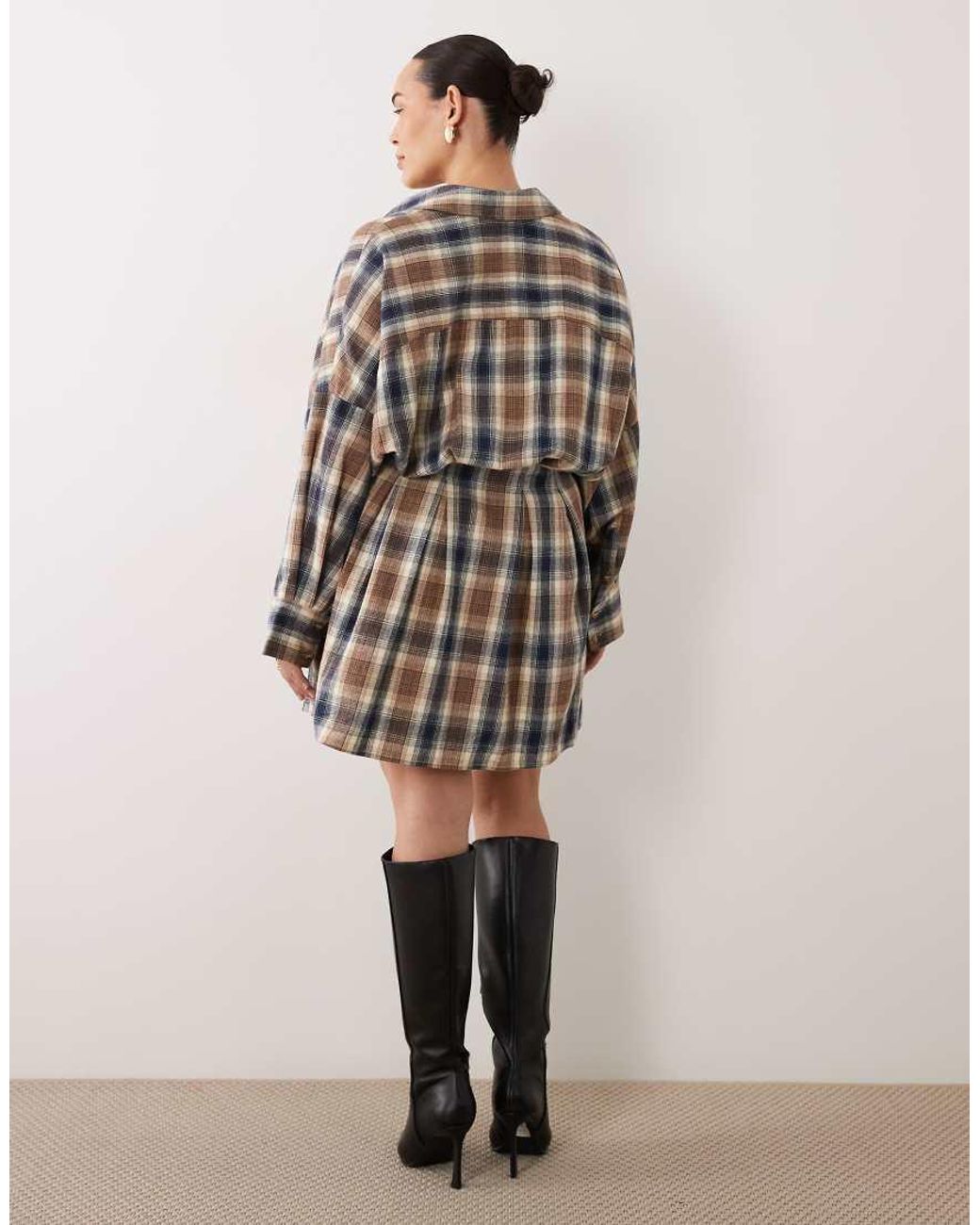 ASOS Natural Asos Design Curve Nipped Waist Mini Shirt Dress