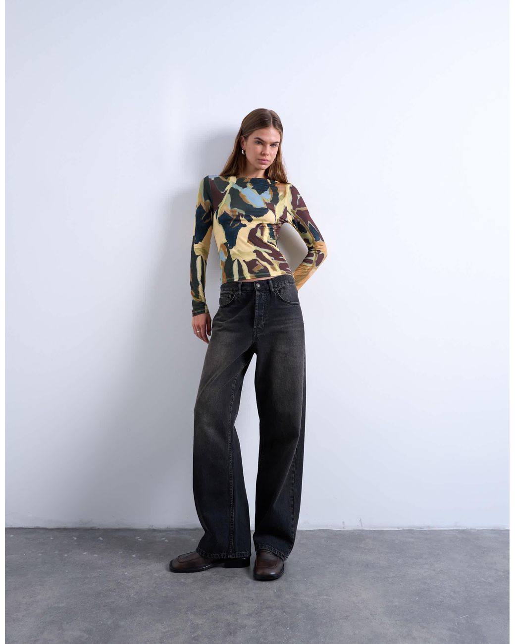TOPSHOP Gray Microfibre Abstract Print Top