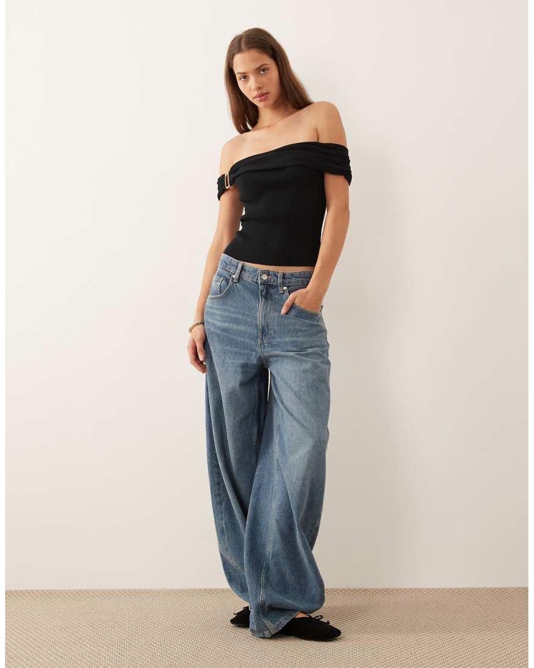 Abercrombie & Fitch Black Off Shoulder Top With Hardware Detail
