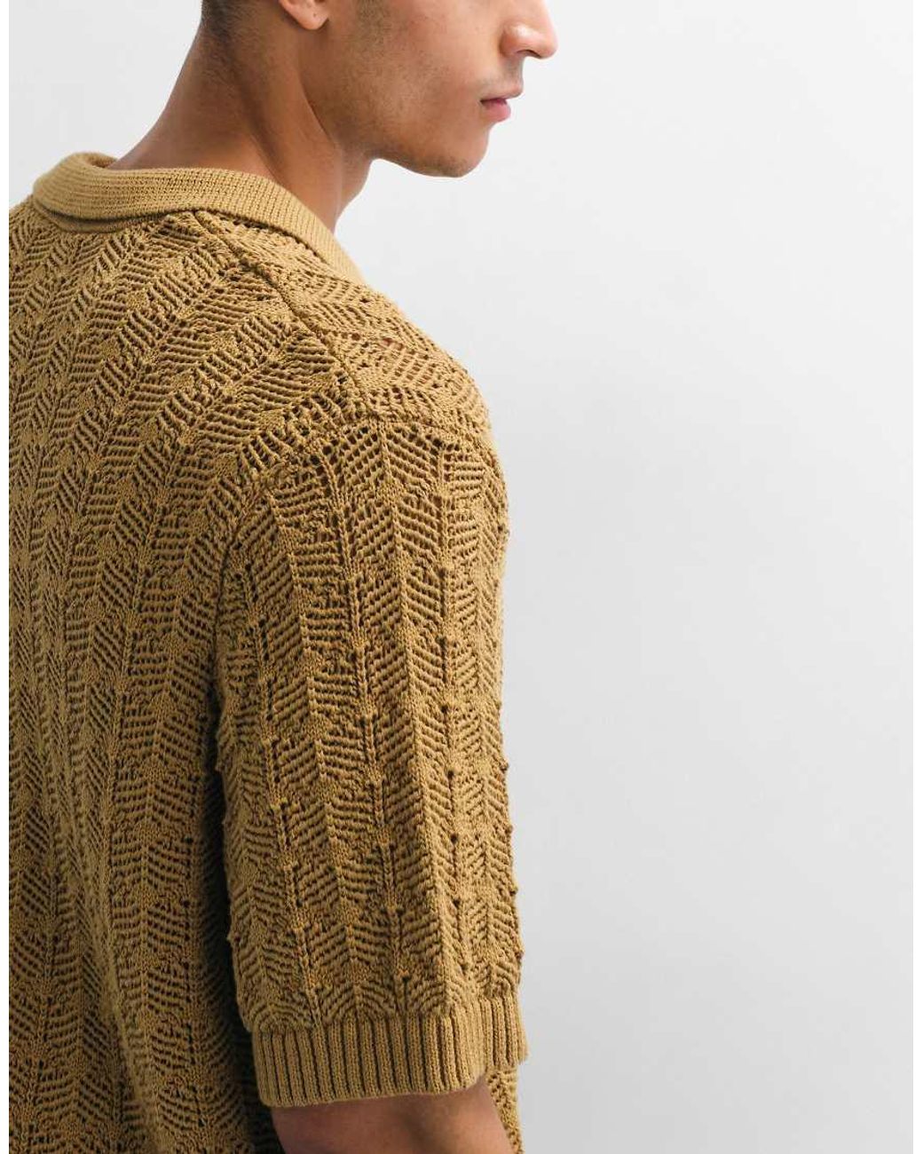 ASOS Natural Oversized Open Knit Textured Polo for men