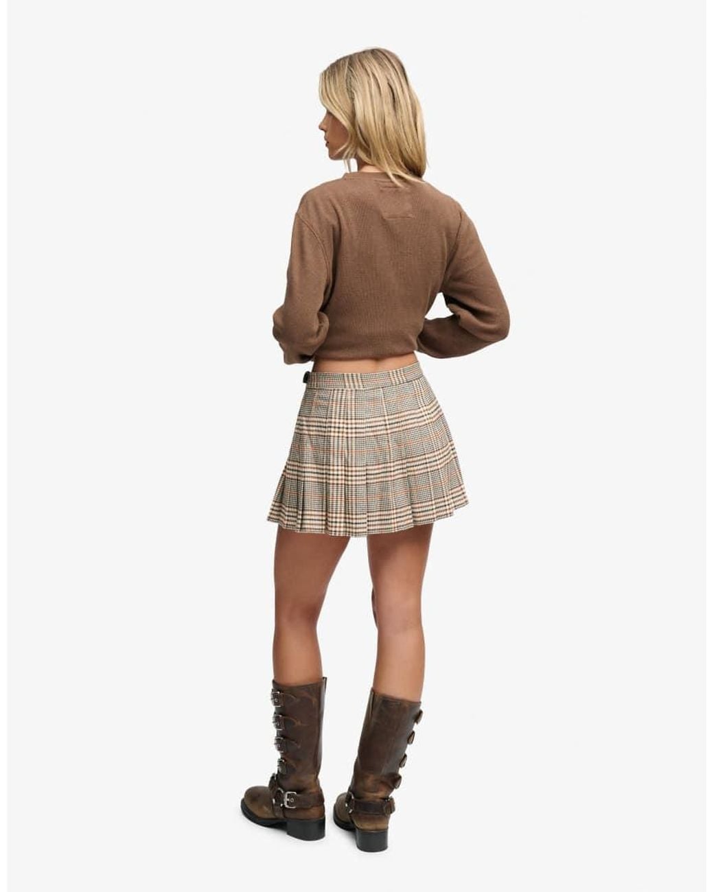 Superdry Natural Athletic Essentials Check Pleated Skirt