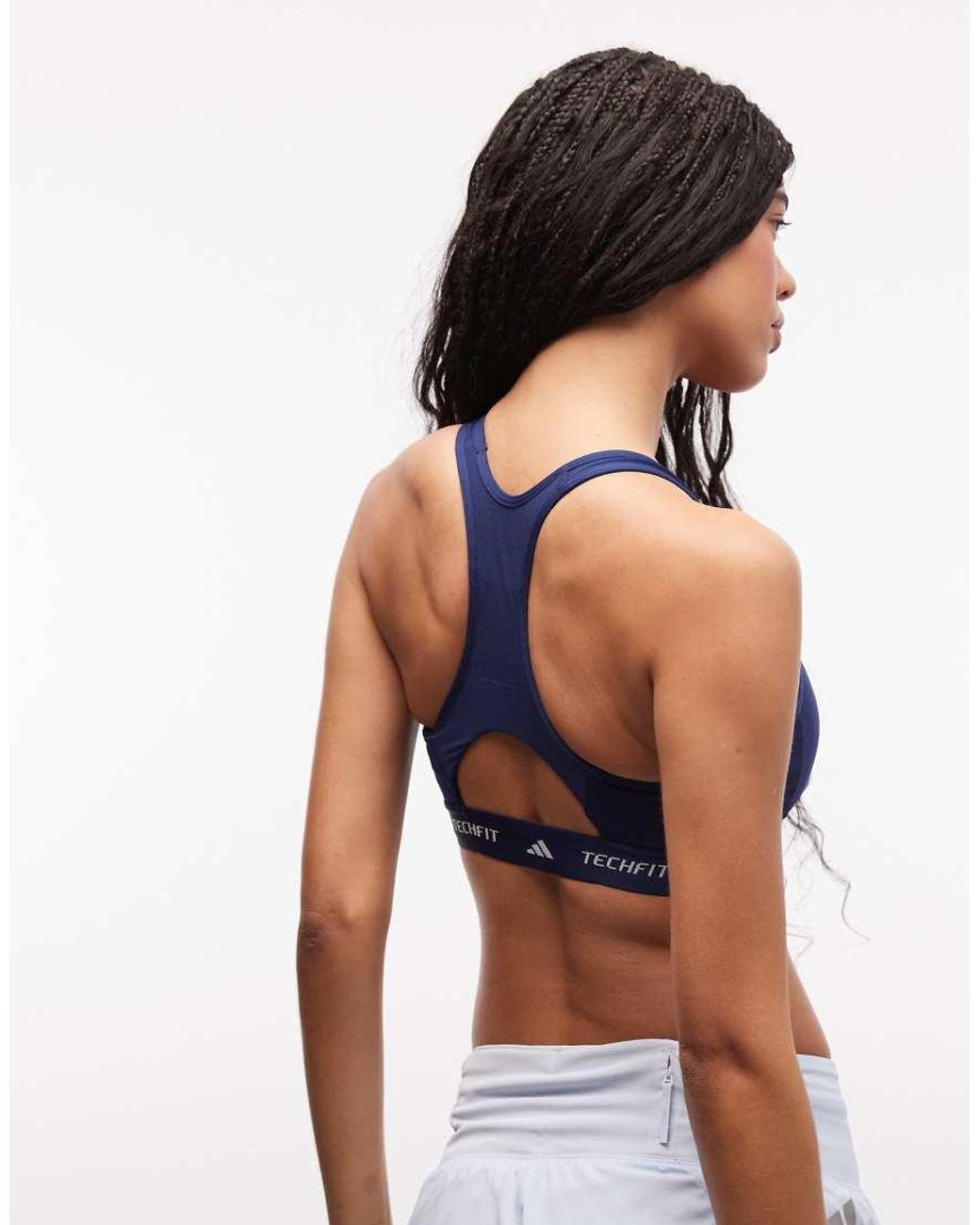 Adidas Originals Blue Adidas Training Techfit Mid Support Sports Bra