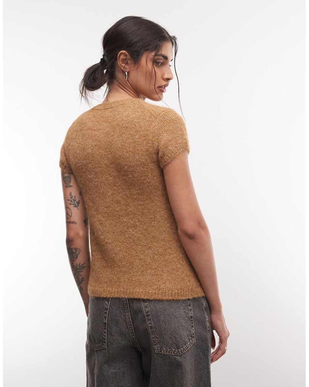 Monki Brown Short Sleeve Knit Cardigan Top