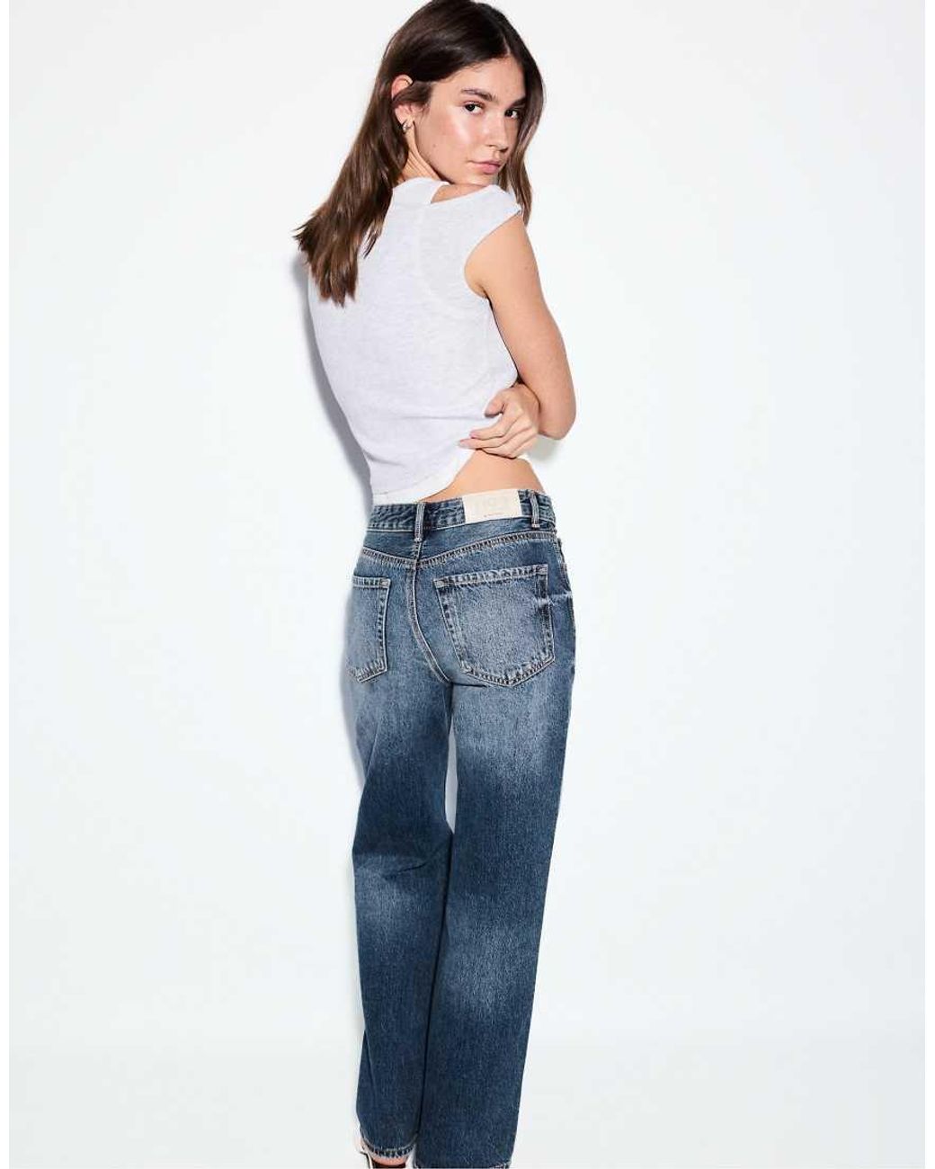 Stradivarius Blue Tall D92 Straight Wide-leg Jeans