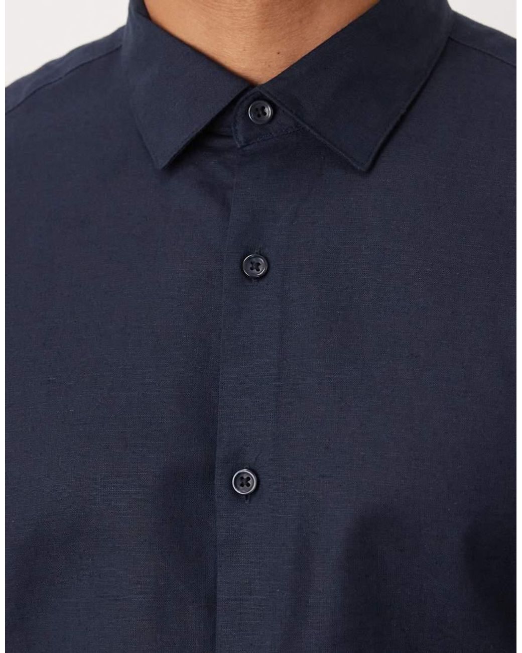 ASOS Blue Formal Linen Blend Regular Shirt for men