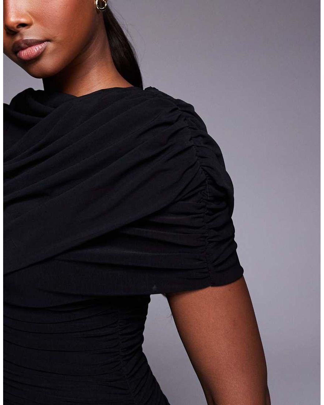HEIRESS BEVERLY HILLS Blue Mesh Drape Cape Shoulder Detail Bodycon Mini Dress