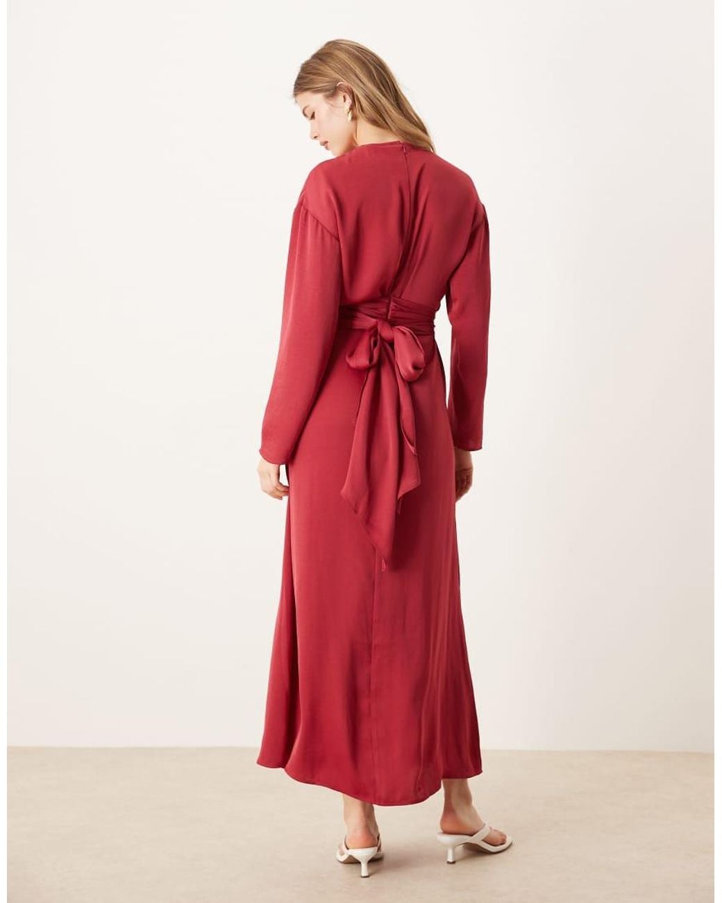 ASOS Red Tie Back Satin Slip Maxi Dress