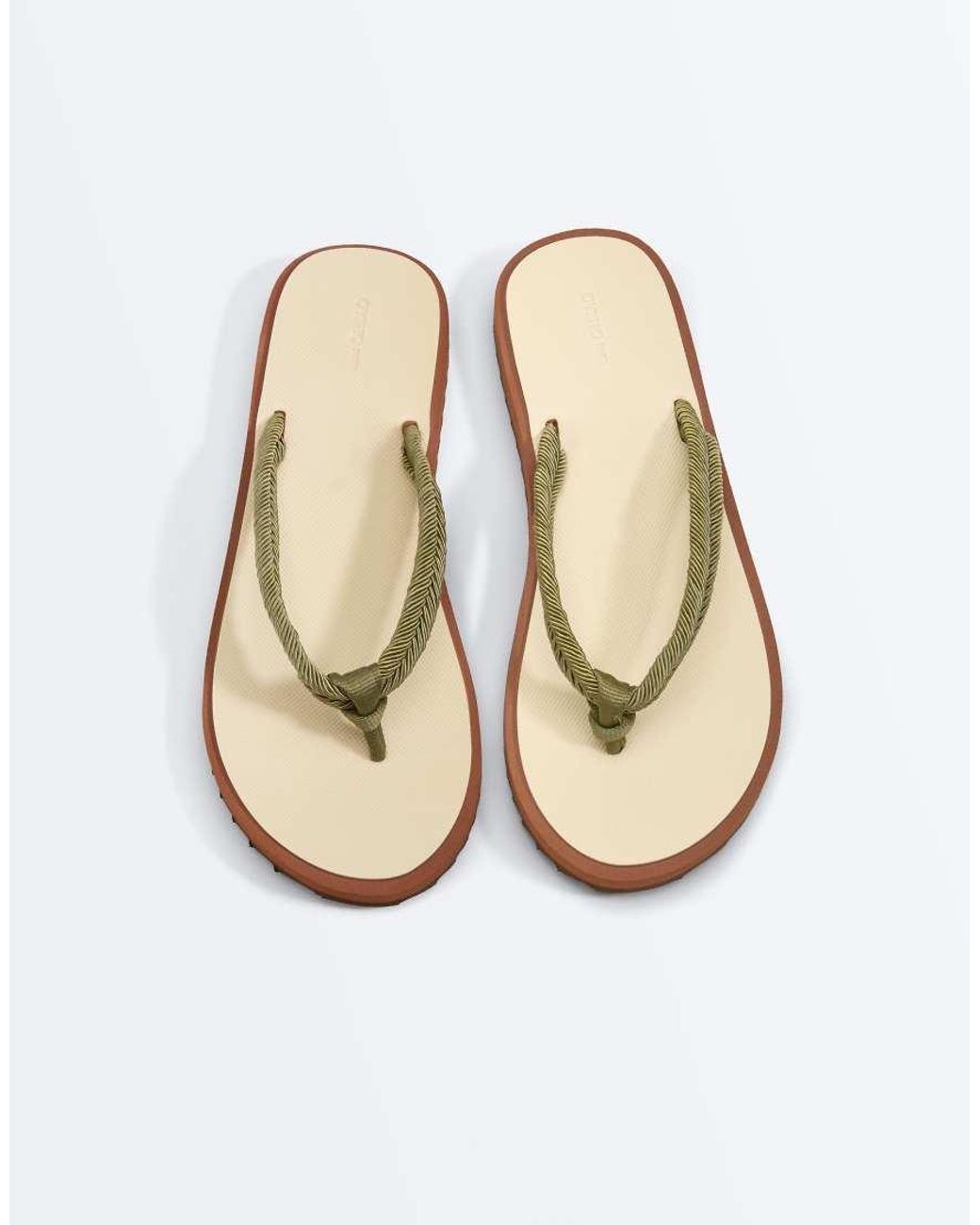 Oysho Brown Braided Rope Beach Sandals