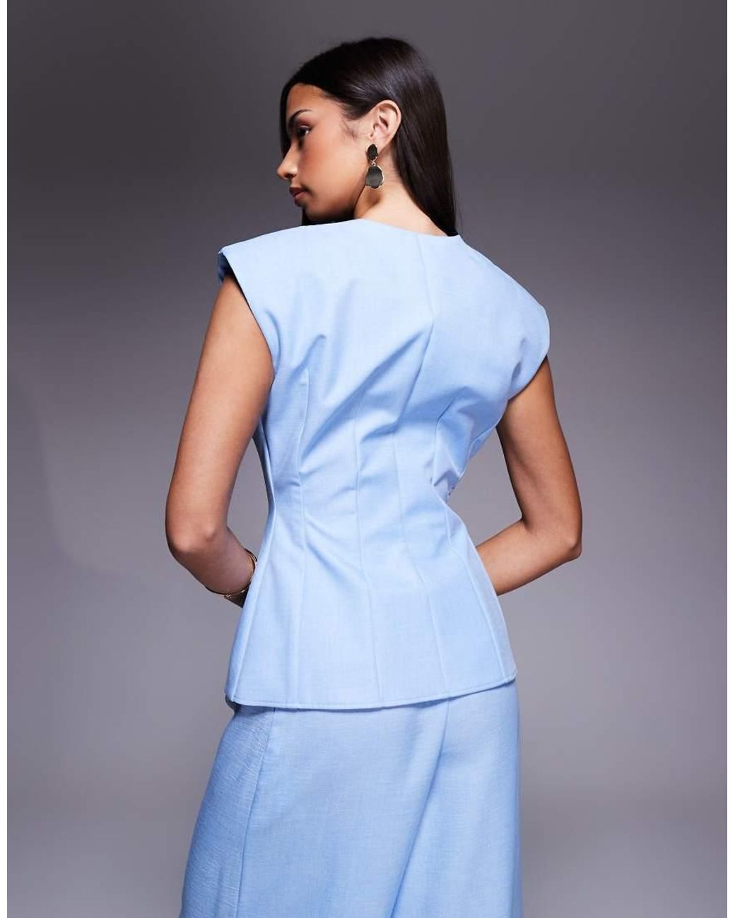 ASOS Blue Cinched Waistcoat With Linen Look