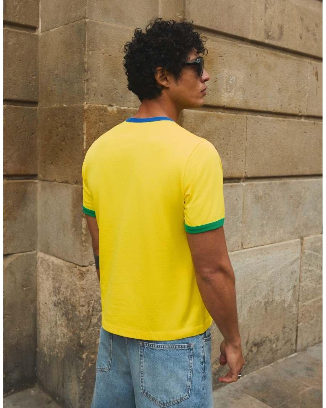 Bershka Yellow Slim Fit Brazil Print T-shirt for men