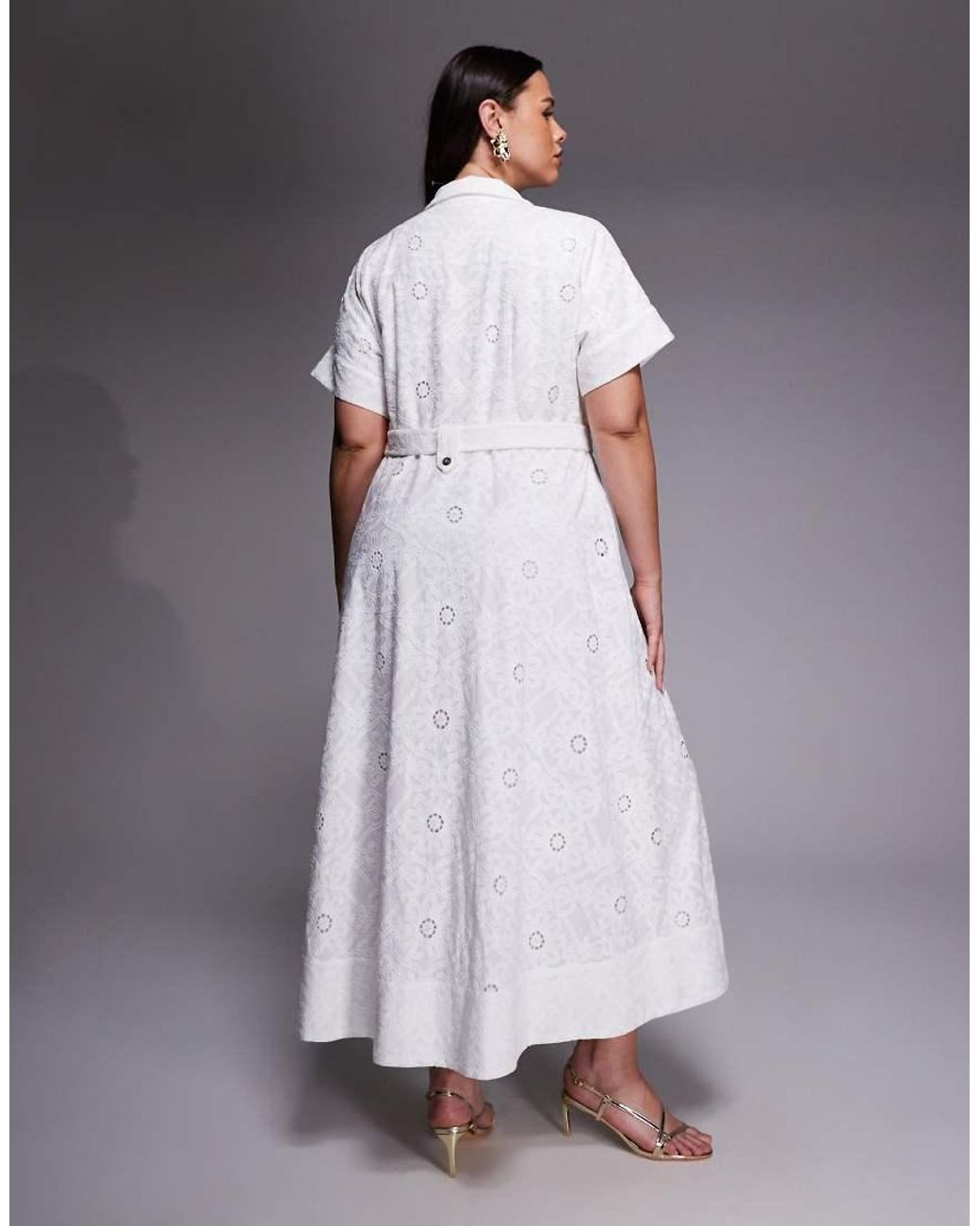 Forever New White Short Sleeve Broderie Shirt Midi Dress