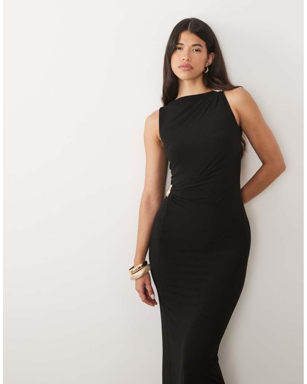 ASOS Black Twist Hardware Detail Midi Dress