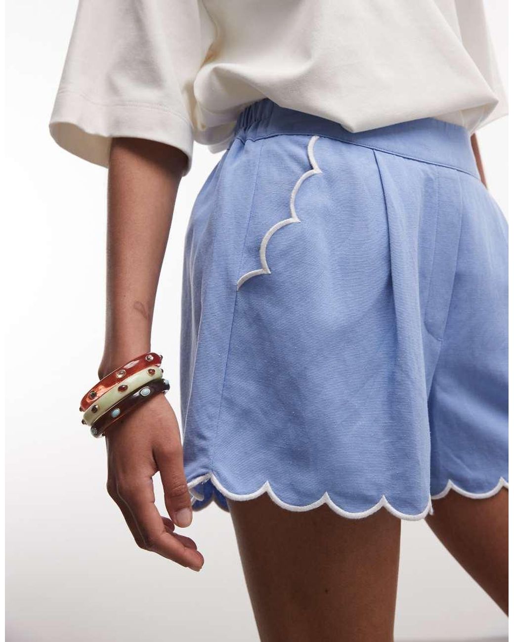 River Island White Scallop Edge Detail Shorts