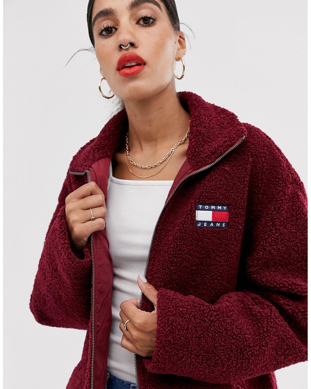 Tommy Hilfiger Sherpa Jacket in Red | Lyst