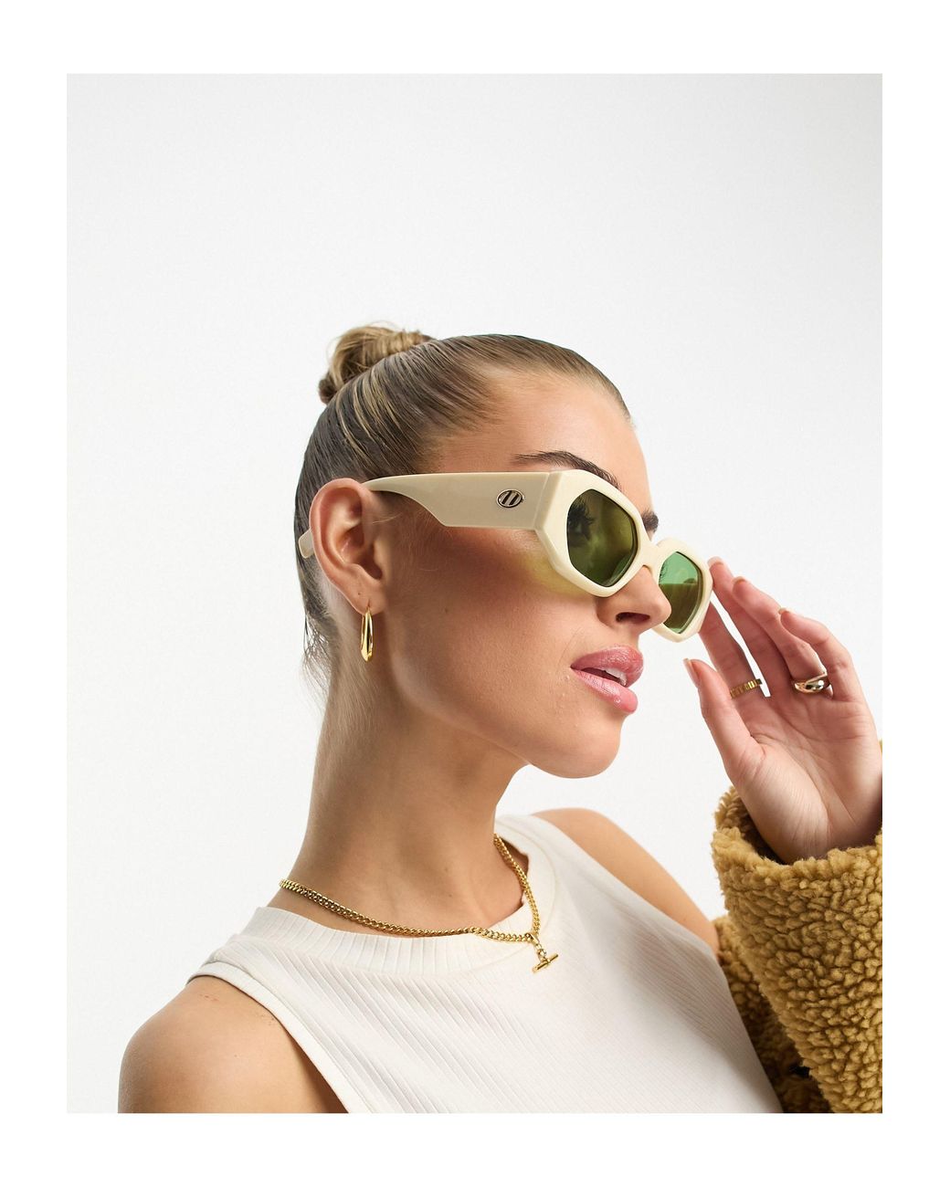 Le Specs Slaptrash Sunglasses With Green Lens in White Lyst UK