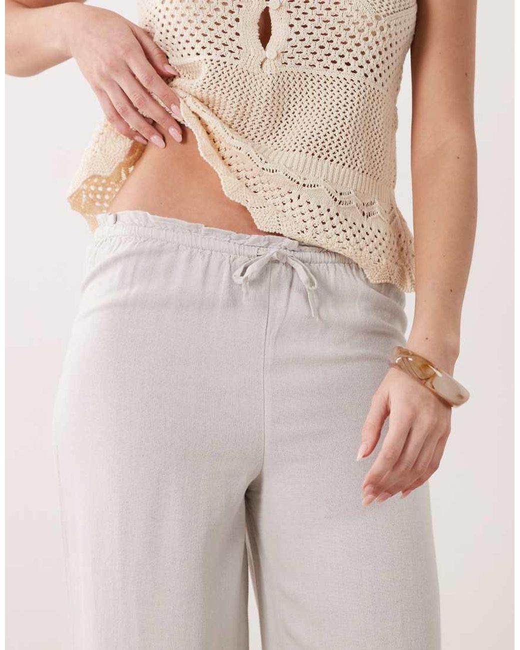 Mango Natural Teen Linen Mix Tie Waist Pants
