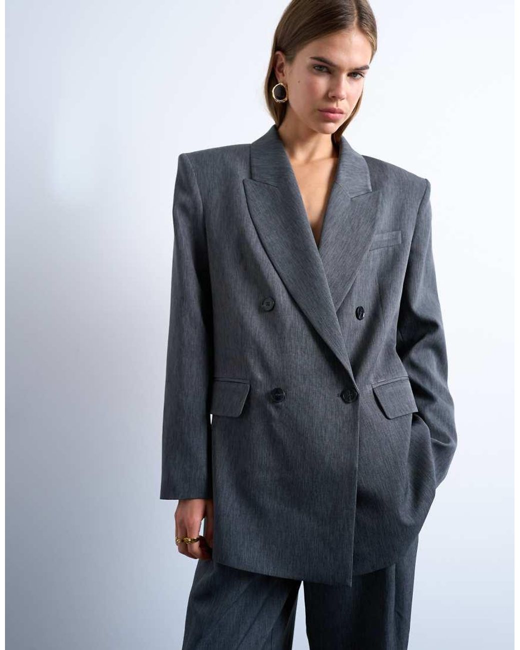 TOPSHOP White Tonic 80s Double Breasted Oversized Suit Blazer