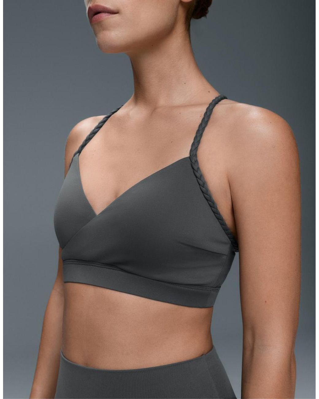 Oysho Gray Comfortlux Medium Support Braided Sports Bra