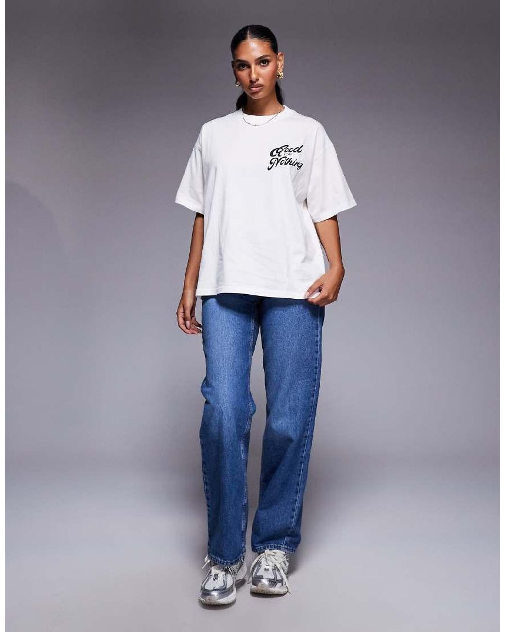 Good For Nothing Gray Oversized Puff Print T-Shirt