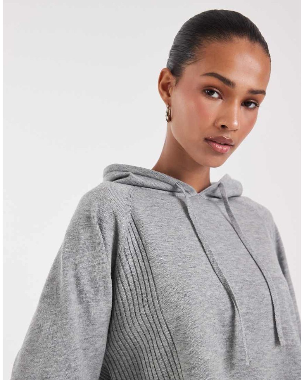 ONLY Gray Knit Cropped Hoodie