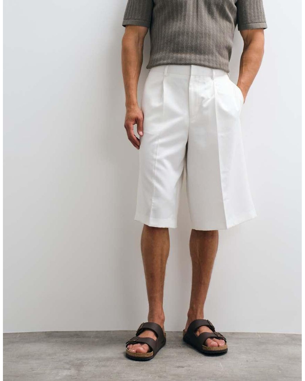 ASOS Natural Tailored Pleated Oversized Bermuda Shorts for men