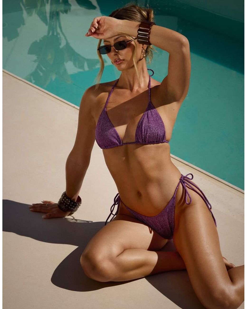 South Beach Brown X Sasha Corte-t Glitter Triangle Bikini Top