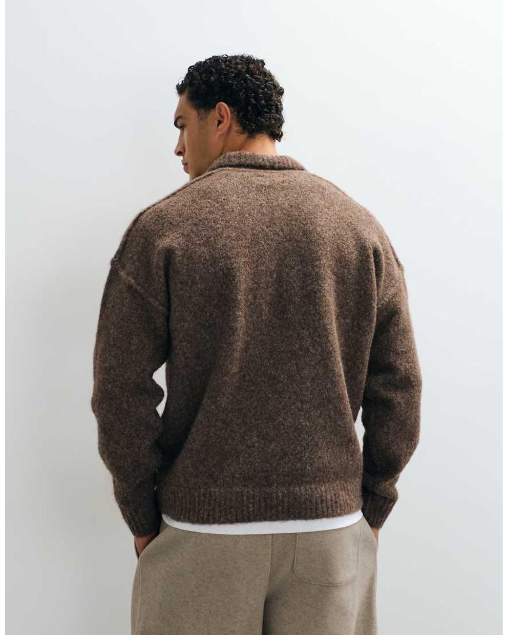 ASOS Gray Relaxed Knitted Exposed Seam Notch Neck Jumper for men