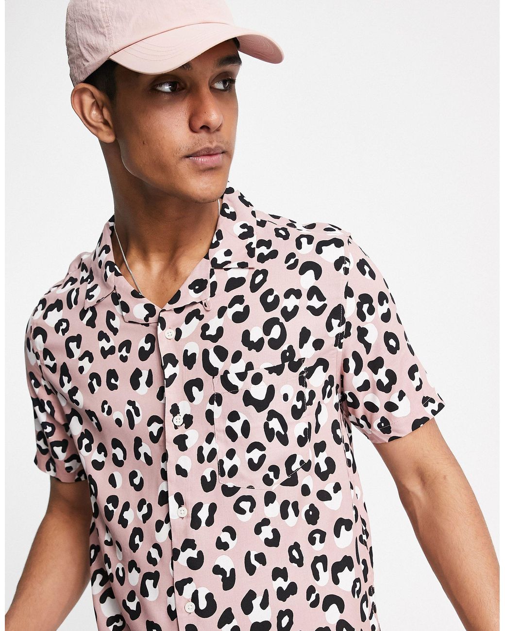TOPMAN Animal Print Shirt in Pink for Men | Lyst UK