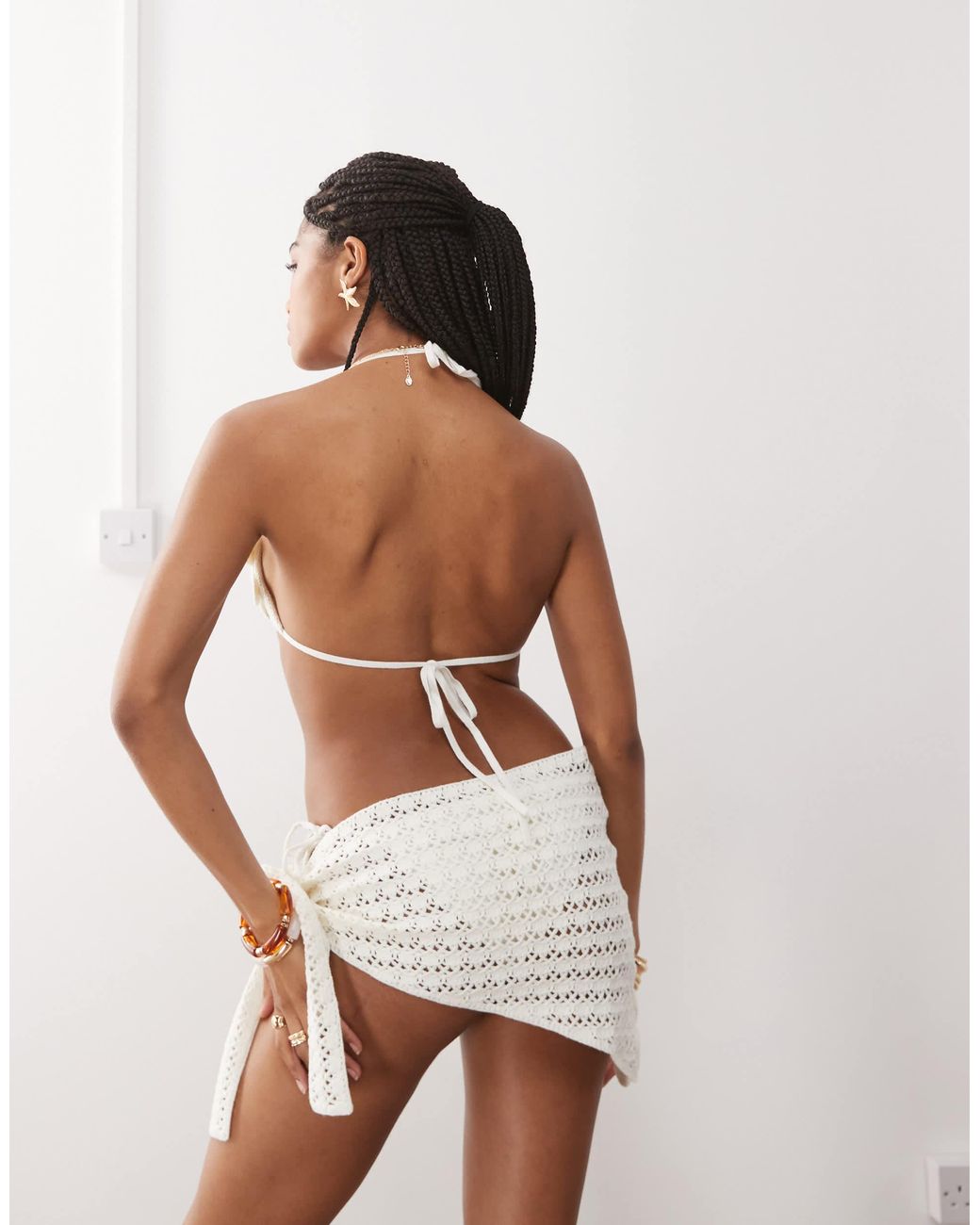 Miss Selfridge Natural Premium Crochet Skirt With Flower Detailing Co Ord