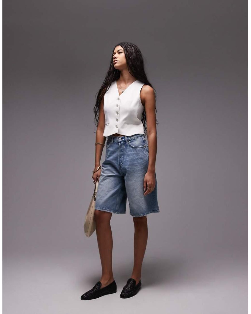 TOPSHOP Gray V Neck Cropped Waistcoat