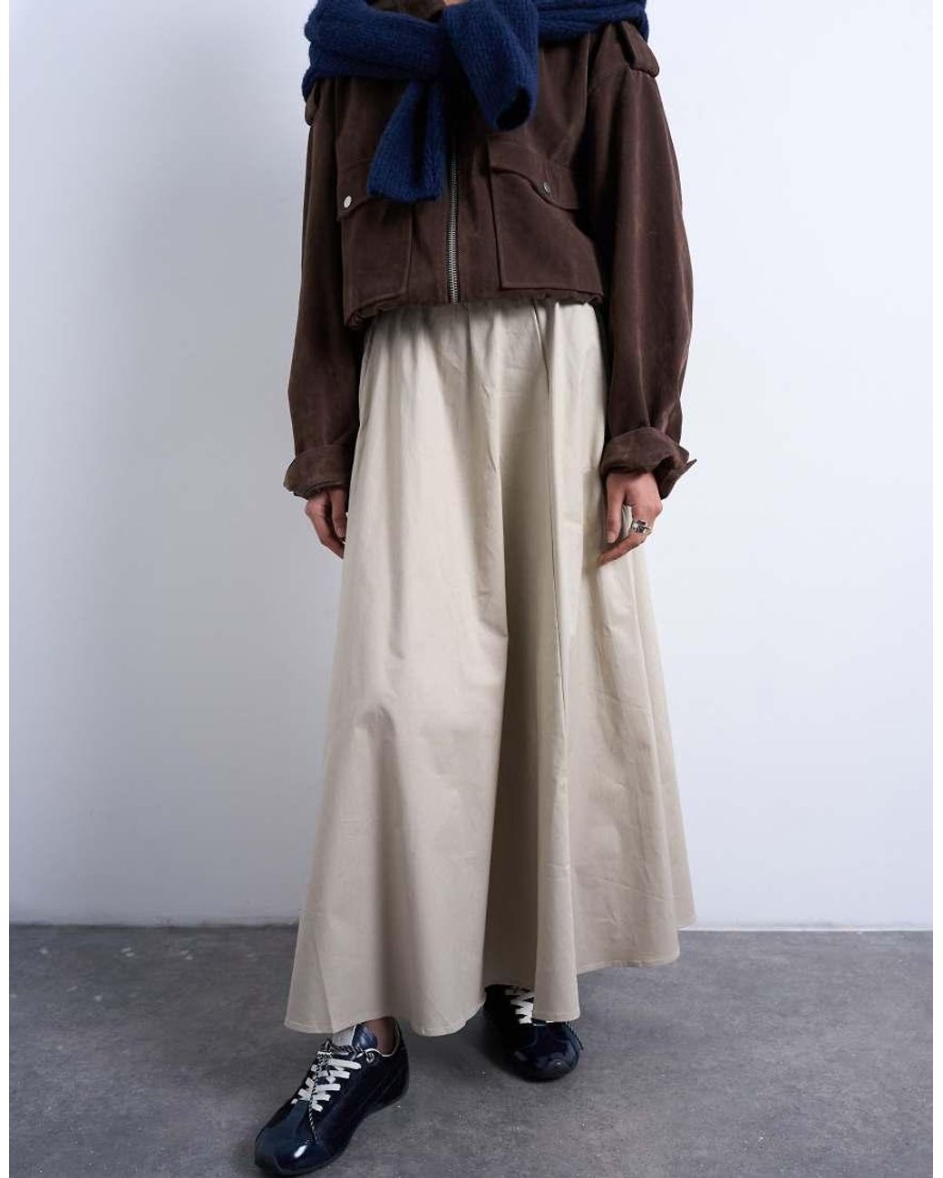 TOPSHOP Gray Heavy Twill Full Circle Midi Skirt