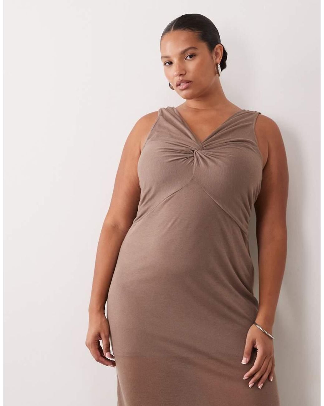 ASOS Brown Asos Design Curve Semi Sheer Knit Look Column Maxi Dress With Twist Bust Detail
