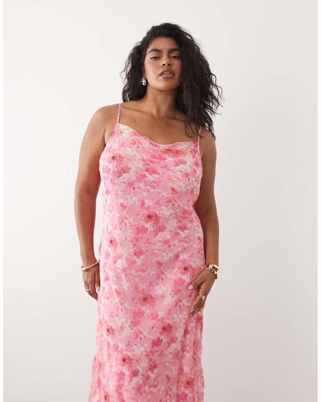 Vero Moda Pink Smilla Chiffon Cowl Neck Cami Midi Dress
