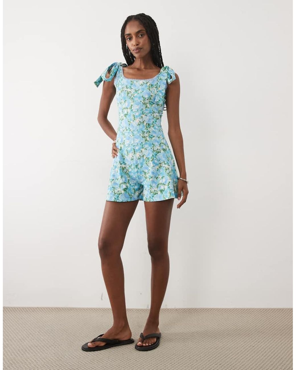 Miss Selfridge Blue Tie Shoulder Playsuit