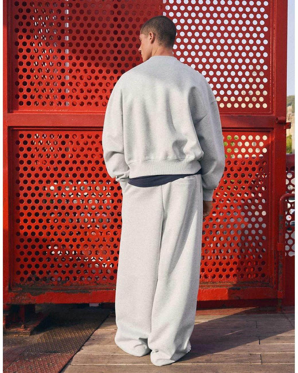 Bershka Gray Bonded Pleated Volume jogger Trousers for men