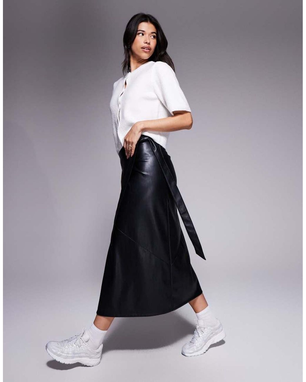 ASOS Blue Faux Leather Wrap Midi Skirt
