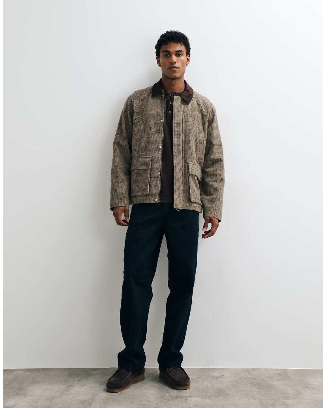 Jack & Jones Brown Double Pocket Barn Jacket With Corduroy Collar for men