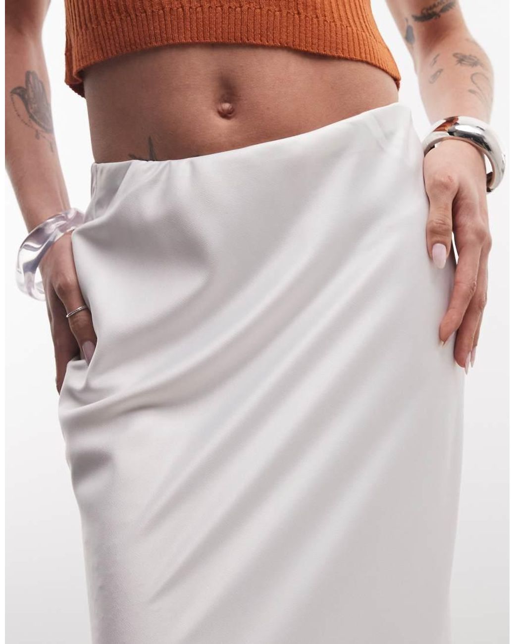 ASOS White Satin Bias Midi Skirt