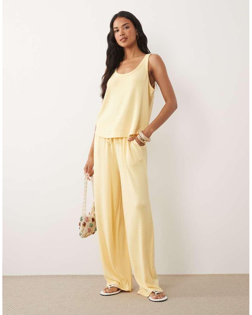 ASOS Natural Textured Knit Scoop Neck Loose Fit Vest Co-Ord