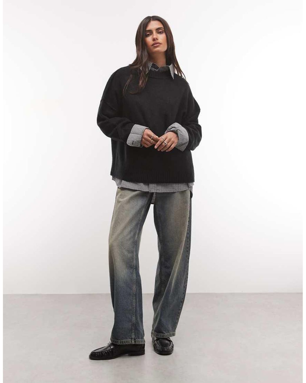 Collusion Black Fluffy Crew Neck Sweater