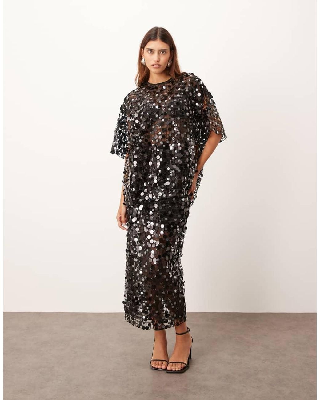 ARRANGE Black Sheer Grid Sequin Tee Co Ord
