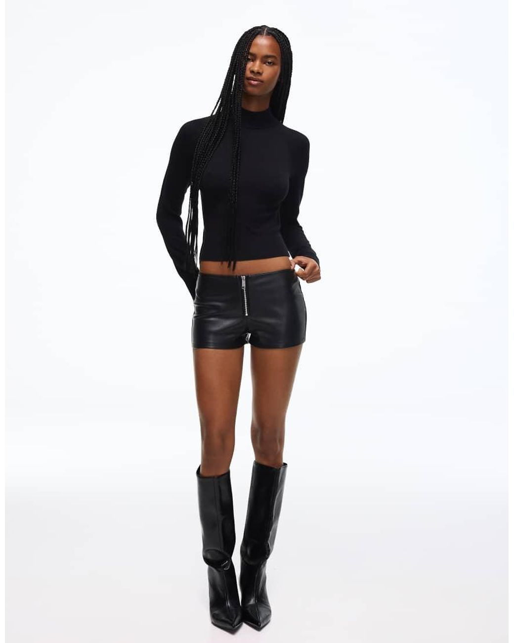 Bershka Blue Leather Effect Shorts With Front Zip