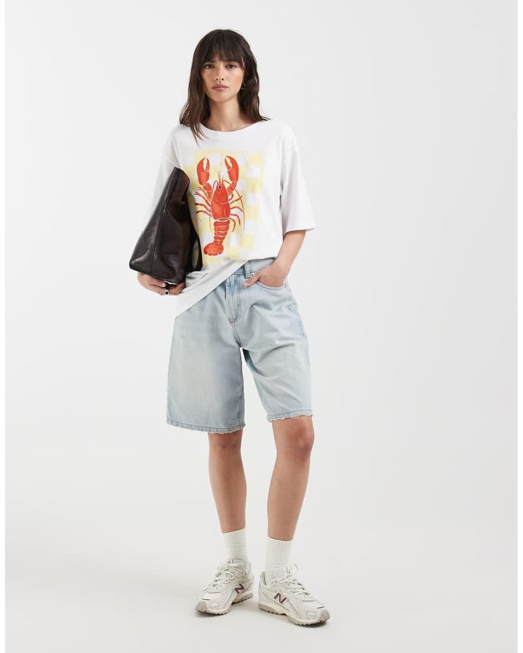 ONLY White Oversize T-shirt With Lobster Print