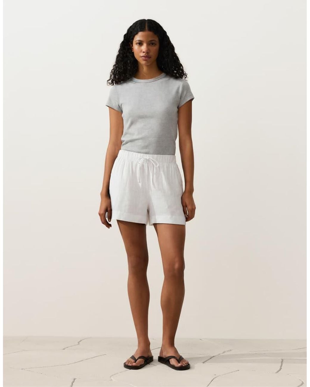 Oysho White 100% Linen Mid-Rise Shorts