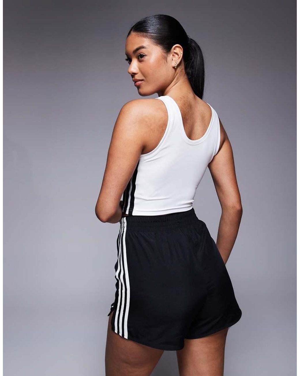 Adidas Originals Gray Adidas Training 3 Stripe Cropped Tank Top